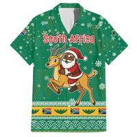 South Africa Christmas Family Matching Off Shoulder Maxi Dress and Hawaiian Shirt Santa Reindeer and Africa Map - Wonder Print Shop