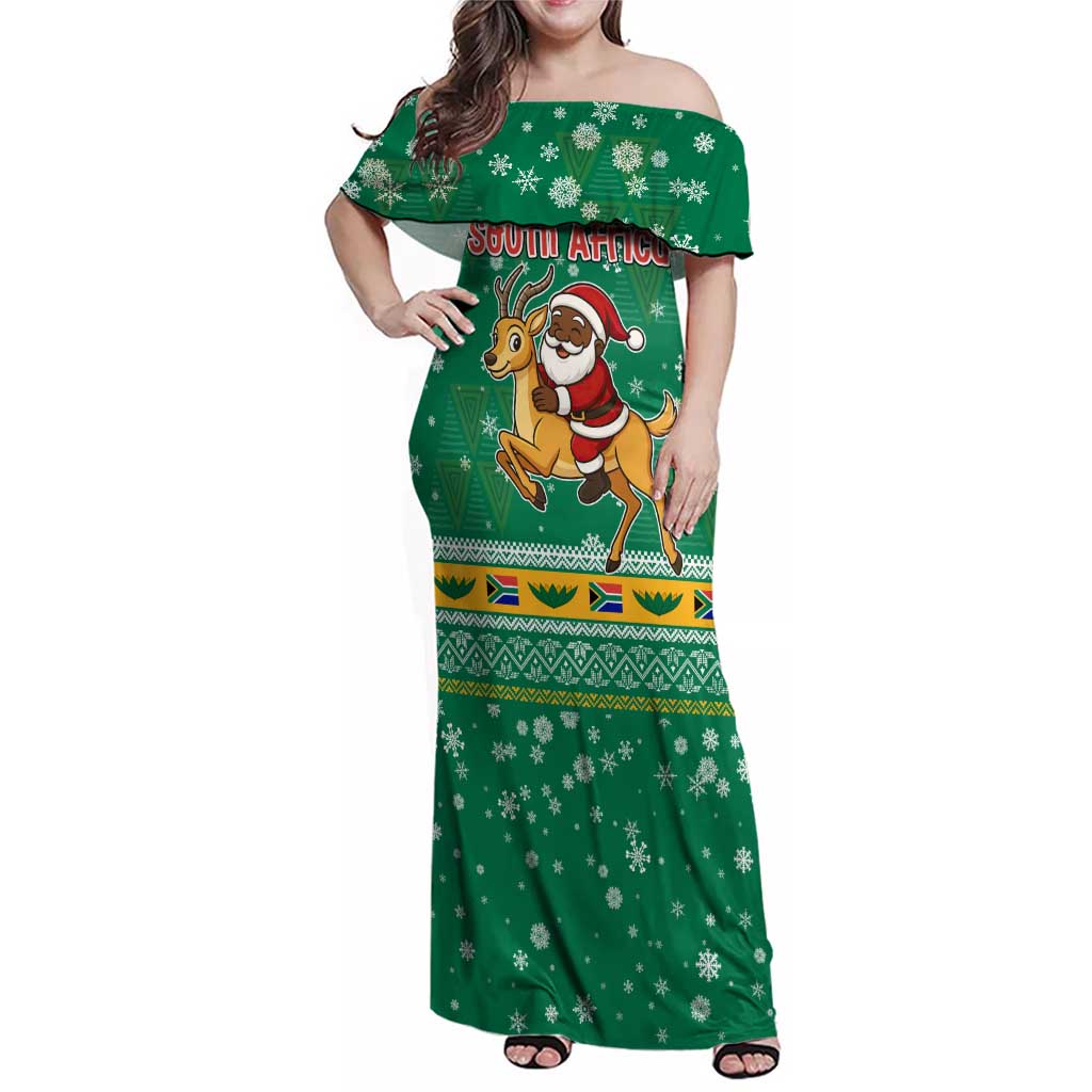 South Africa Christmas Family Matching Off Shoulder Maxi Dress and Hawaiian Shirt Santa Reindeer and Africa Map - Wonder Print Shop