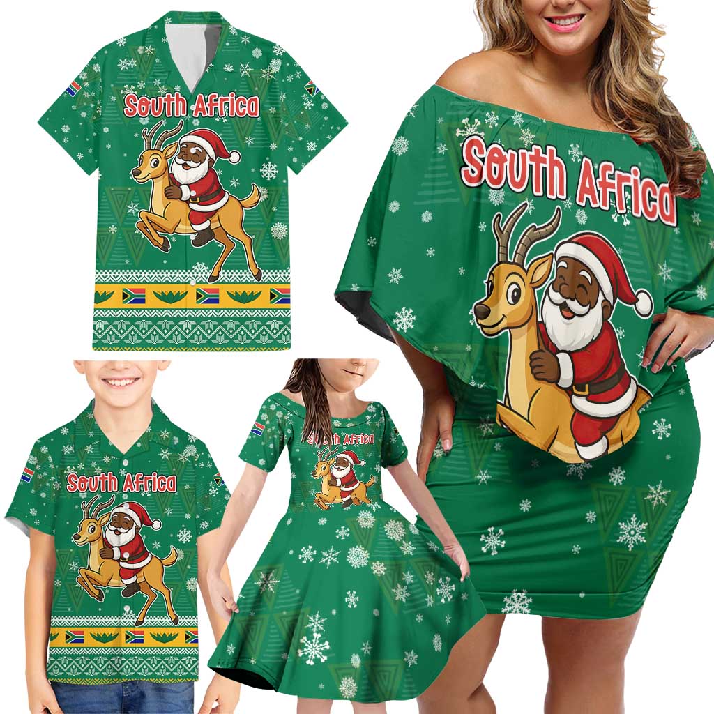 South Africa Christmas Family Matching Off Shoulder Short Dress and Hawaiian Shirt Santa Reindeer and Africa Map - Wonder Print Shop