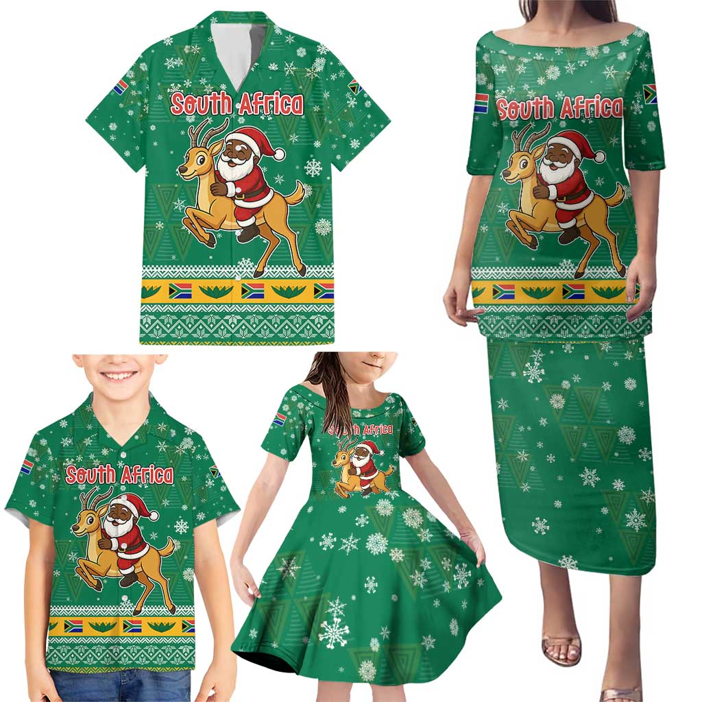 South Africa Christmas Family Matching Puletasi and Hawaiian Shirt Santa Reindeer and Africa Map - Wonder Print Shop