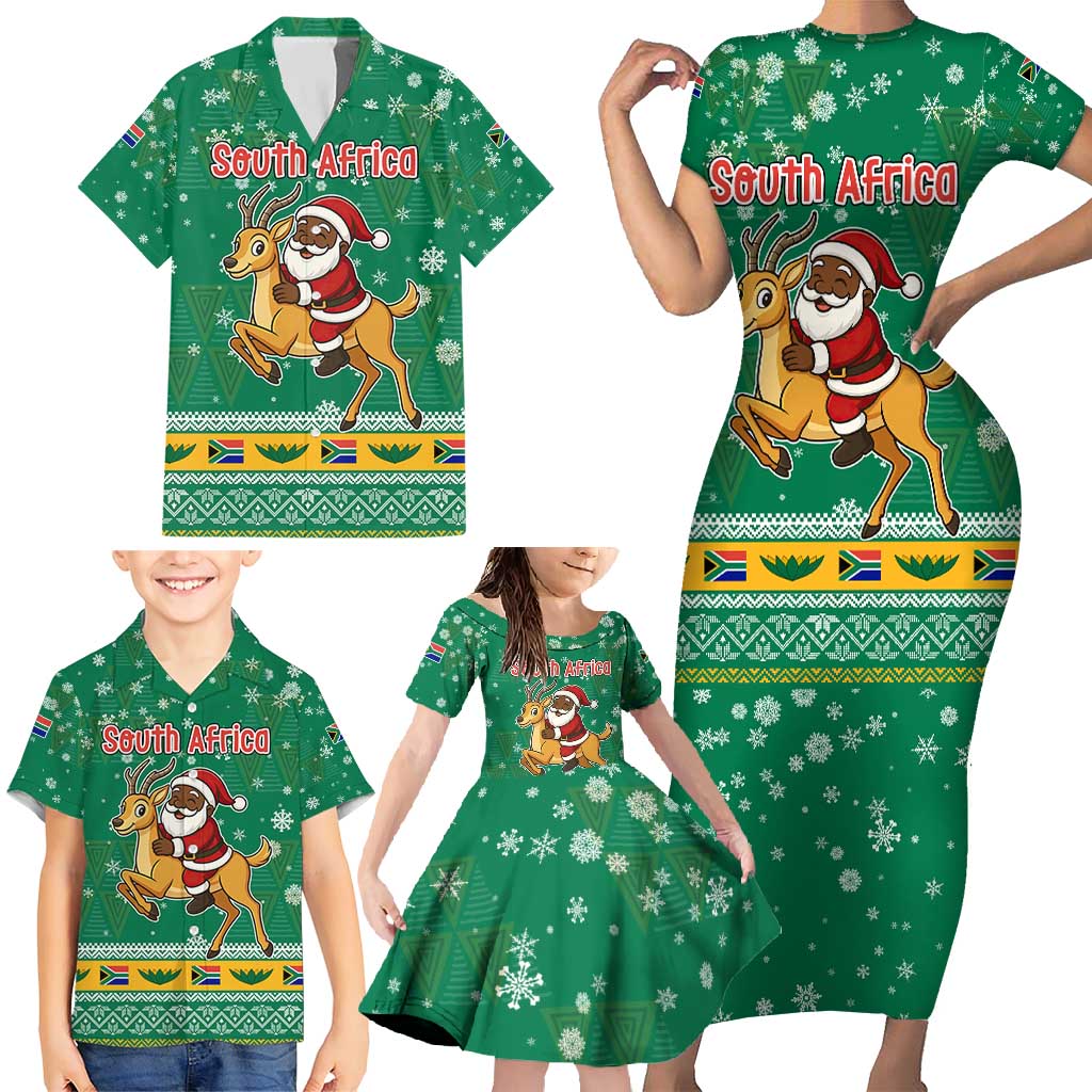 South Africa Christmas Family Matching Short Sleeve Bodycon Dress and Hawaiian Shirt Santa Reindeer and Africa Map - Wonder Print Shop