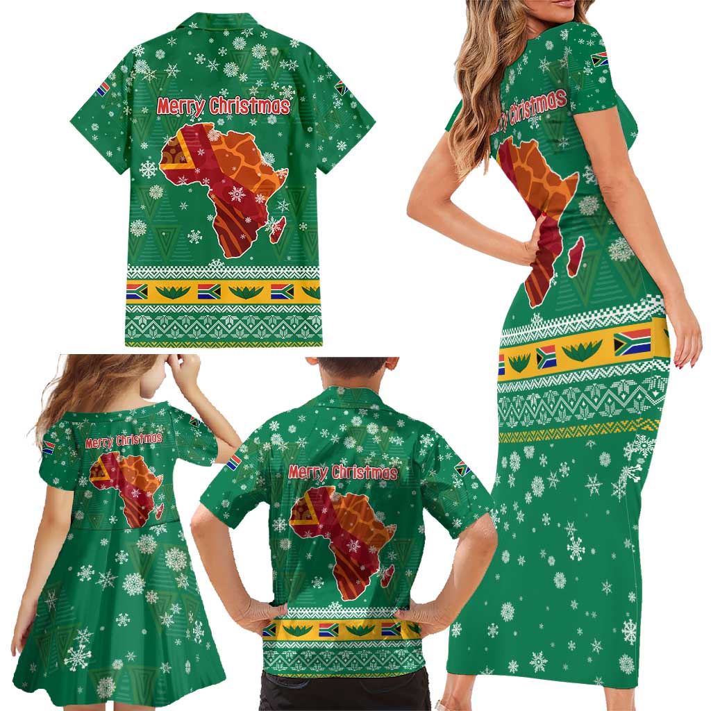 South Africa Christmas Family Matching Short Sleeve Bodycon Dress and Hawaiian Shirt Santa Reindeer and Africa Map - Wonder Print Shop