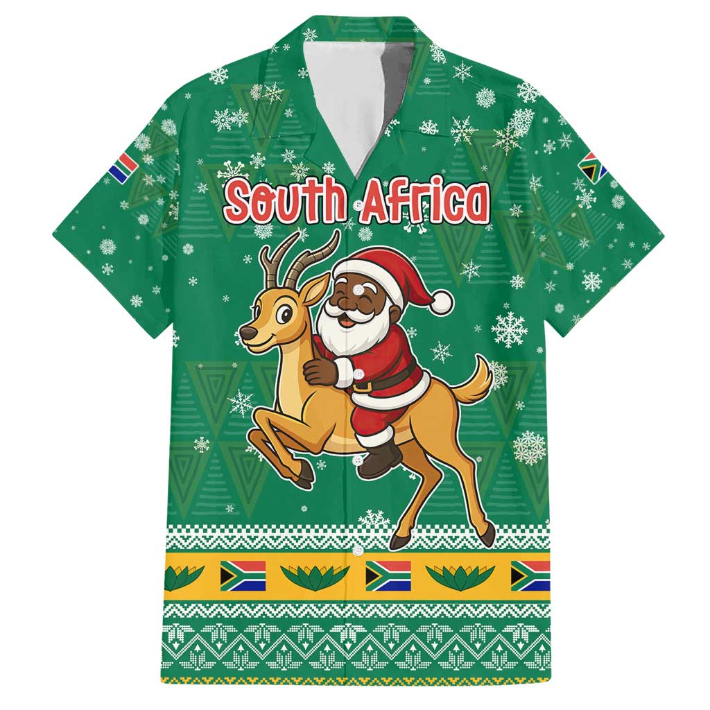 South Africa Christmas Family Matching Short Sleeve Bodycon Dress and Hawaiian Shirt Santa Reindeer and Africa Map - Wonder Print Shop