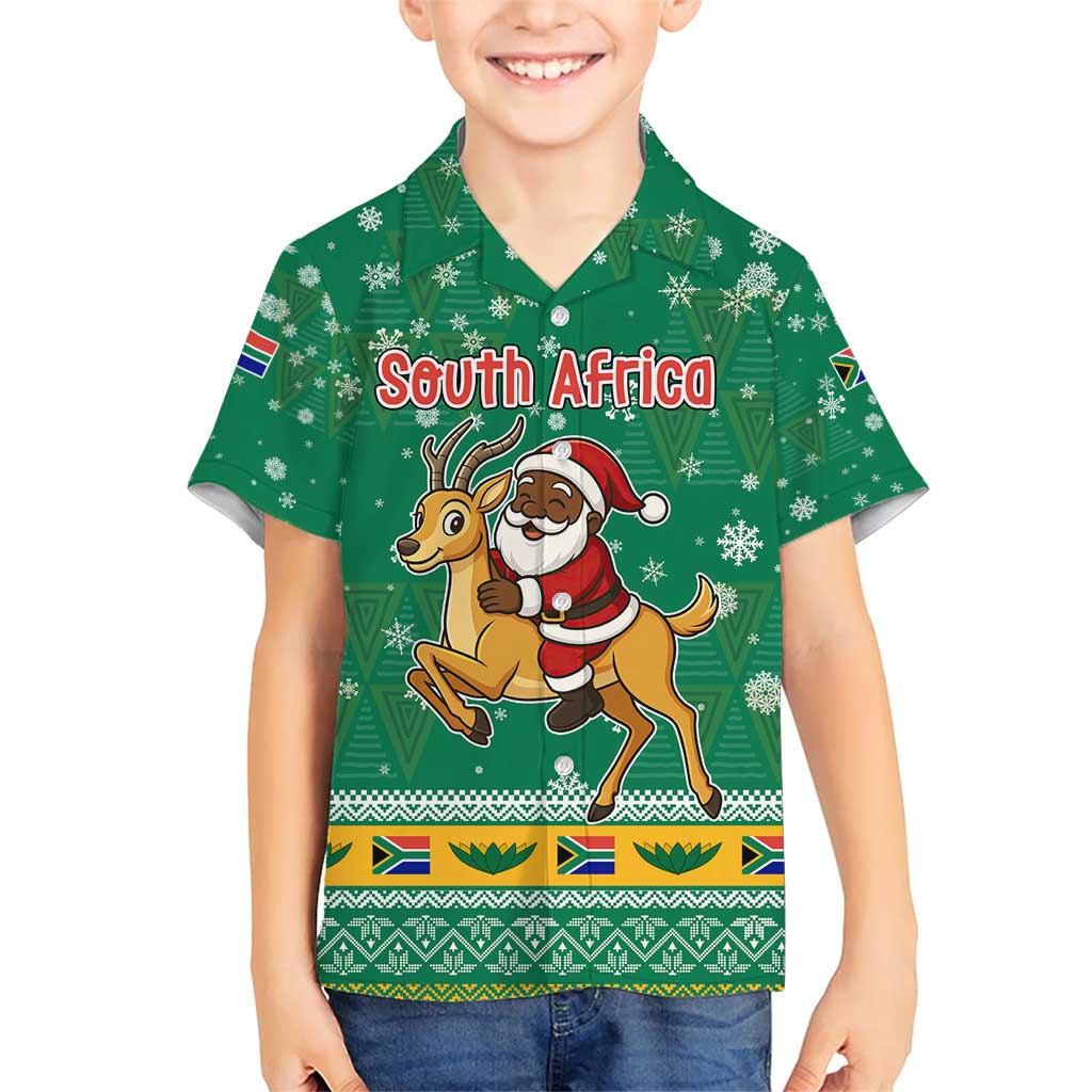 South Africa Christmas Family Matching Short Sleeve Bodycon Dress and Hawaiian Shirt Santa Reindeer and Africa Map - Wonder Print Shop
