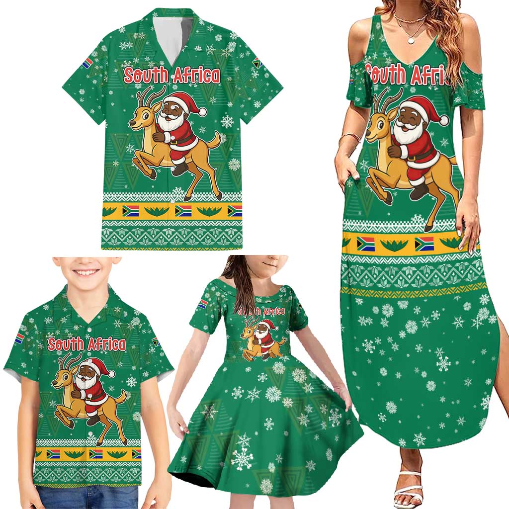 South Africa Christmas Family Matching Summer Maxi Dress and Hawaiian Shirt Santa Reindeer and Africa Map - Wonder Print Shop