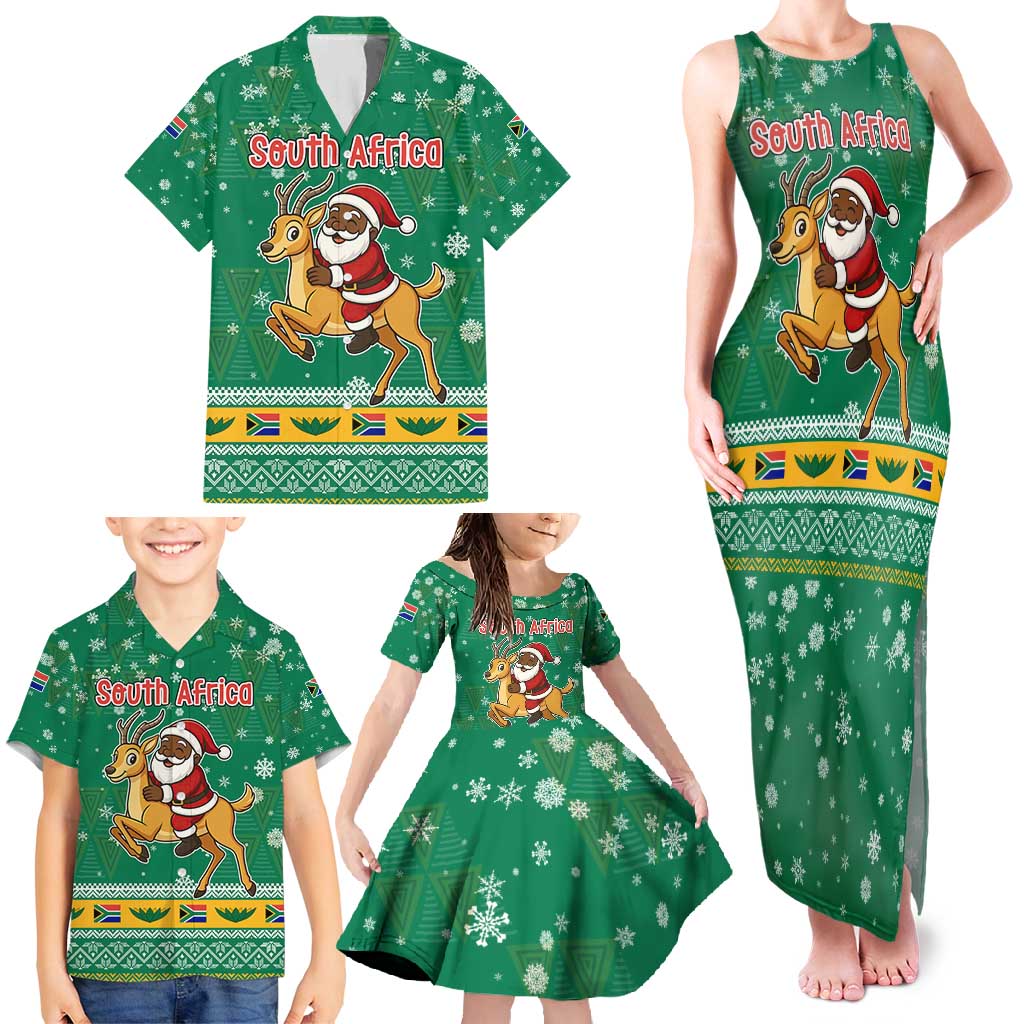 South Africa Christmas Family Matching Tank Maxi Dress and Hawaiian Shirt Santa Reindeer and Africa Map - Wonder Print Shop