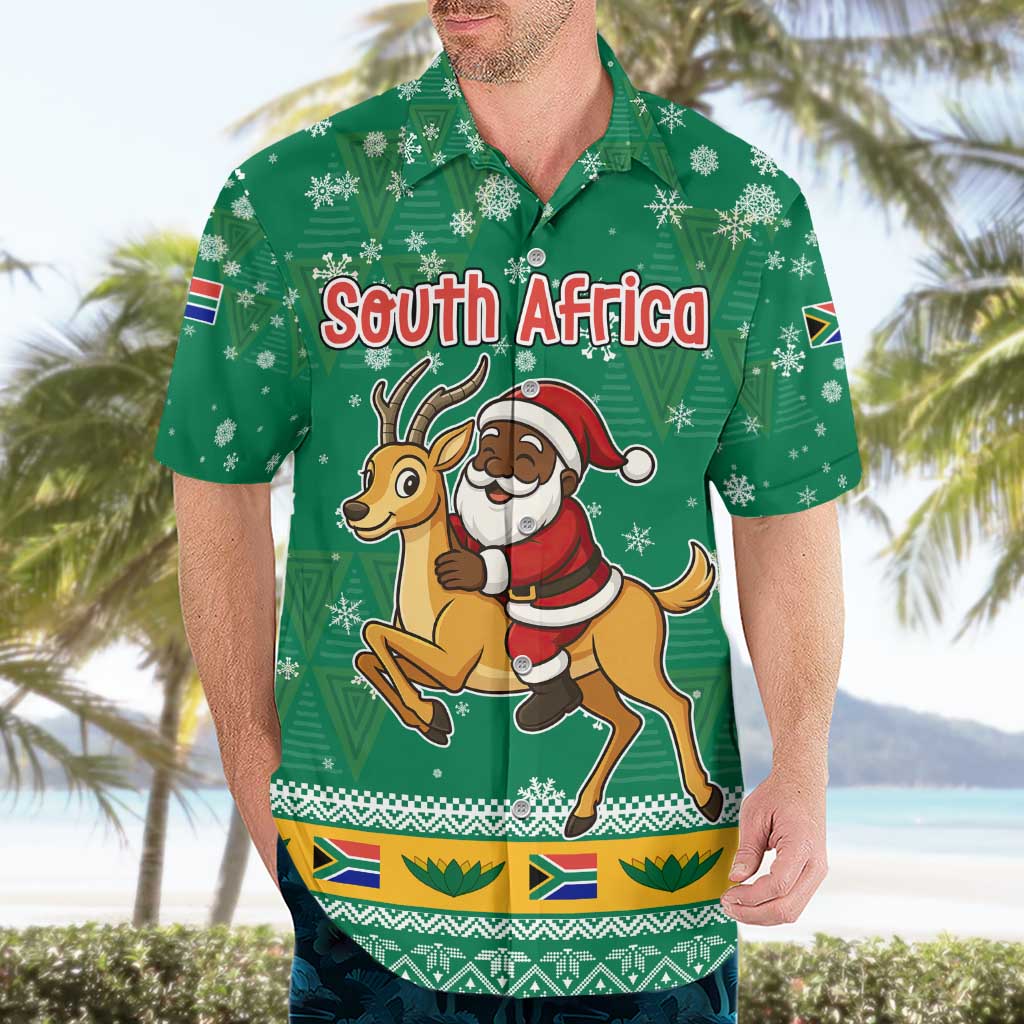 South Africa Christmas Hawaiian Shirt Santa Reindeer and Africa Map - Wonder Print Shop