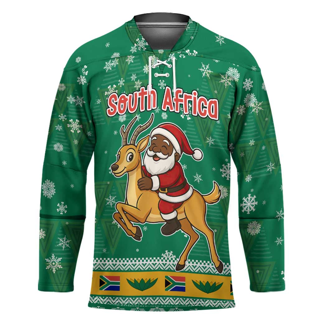 South Africa Christmas Hockey Jersey Santa Reindeer and Africa Map - Wonder Print Shop