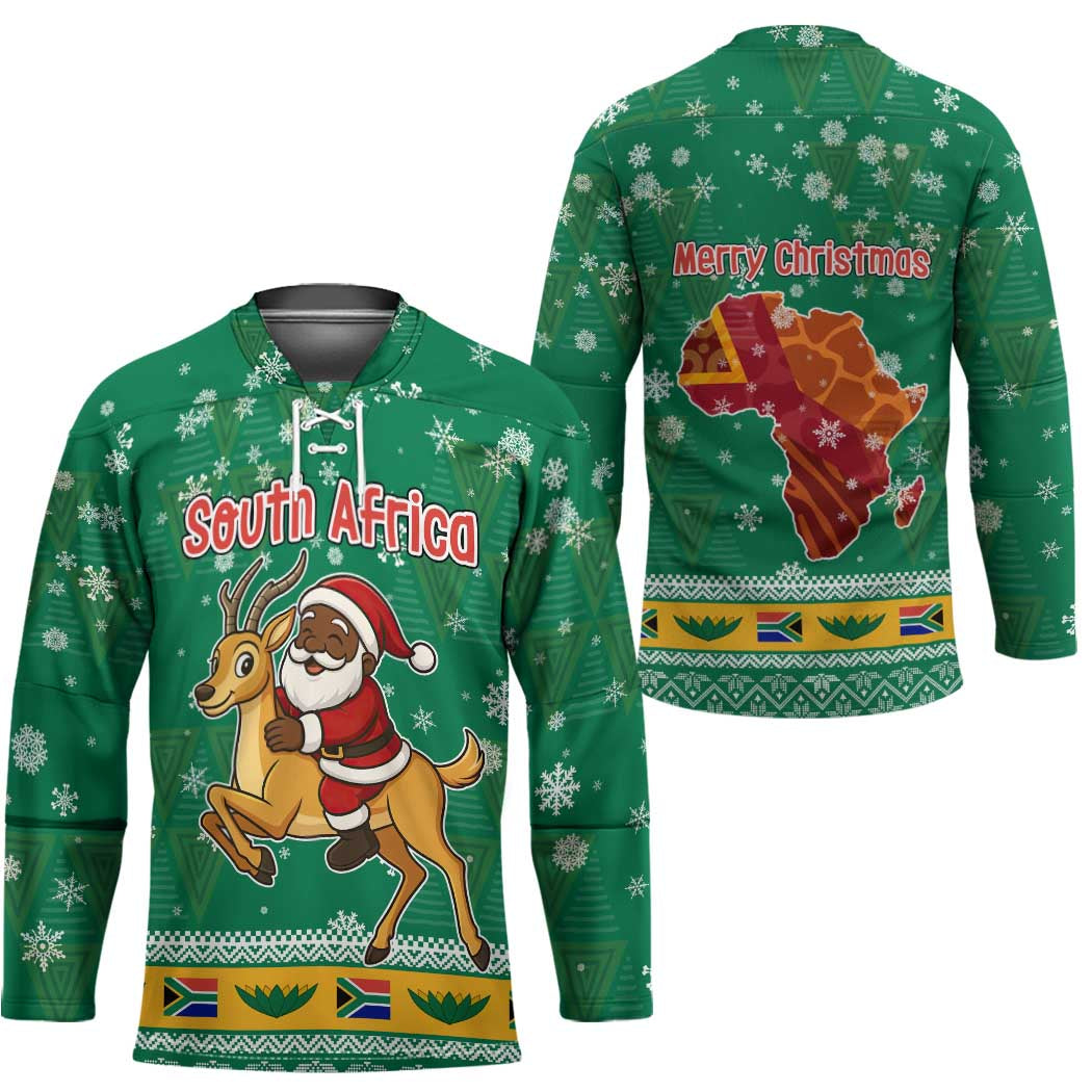 South Africa Christmas Hockey Jersey Santa Reindeer and Africa Map - Wonder Print Shop