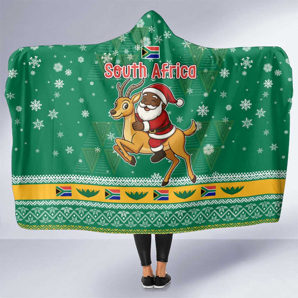 South Africa Christmas Hooded Blanket Santa Reindeer and Africa Map - Wonder Print Shop