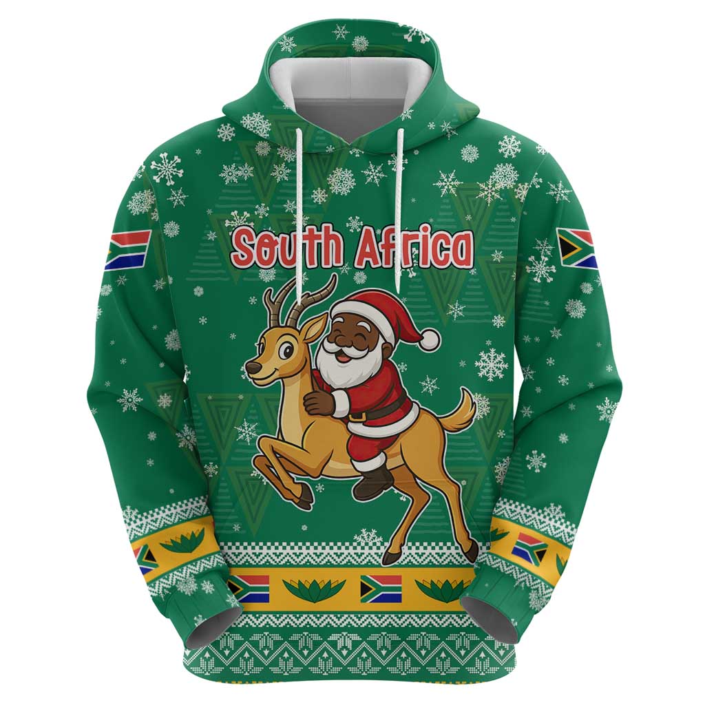 South Africa Christmas Hoodie Santa Reindeer and Africa Map - Wonder Print Shop