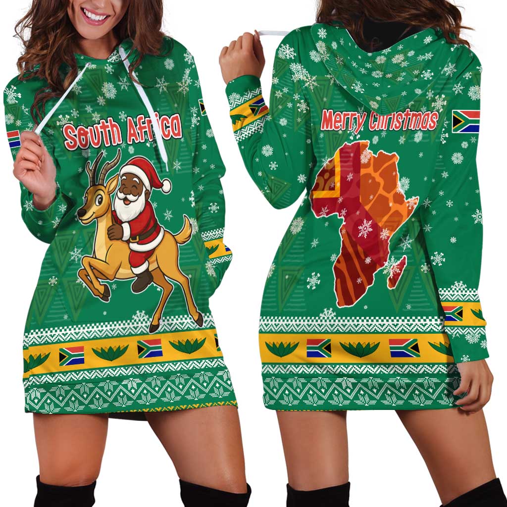 South Africa Christmas Hoodie Dress Santa Reindeer and Africa Map - Wonder Print Shop