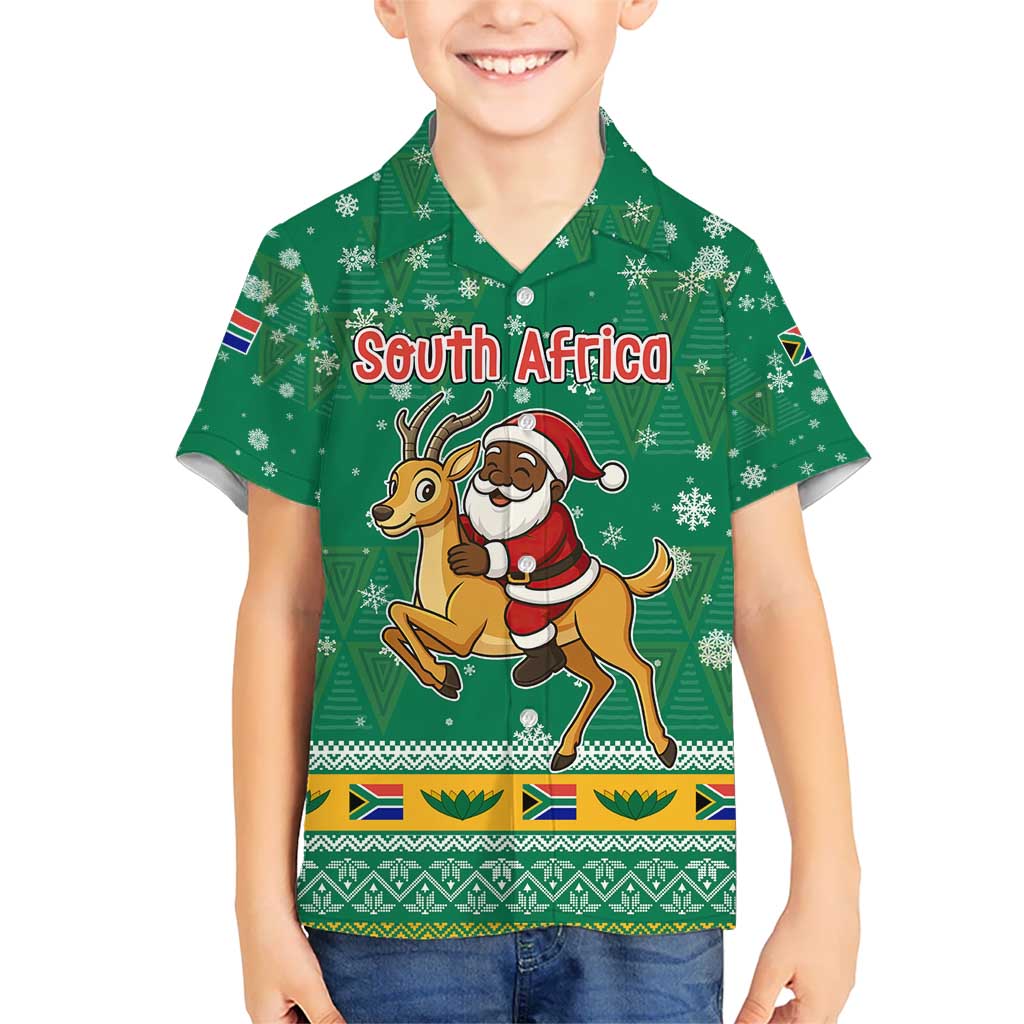 South Africa Christmas Kid Hawaiian Shirt Santa Reindeer and Africa Map - Wonder Print Shop