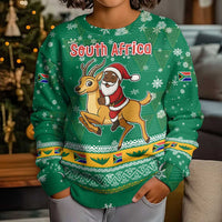 South Africa Christmas Kid Ugly Christmas Sweater Santa Reindeer and Africa Map - Wonder Print Shop