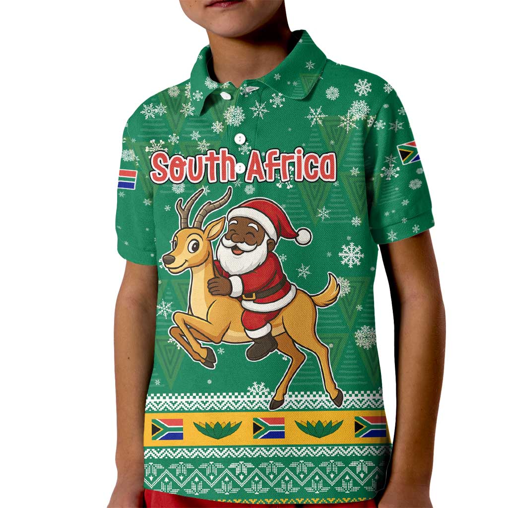 South Africa Christmas Kid Polo Shirt Santa Reindeer and Africa Map - Wonder Print Shop