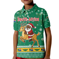 South Africa Christmas Kid Polo Shirt Santa Reindeer and Africa Map - Wonder Print Shop