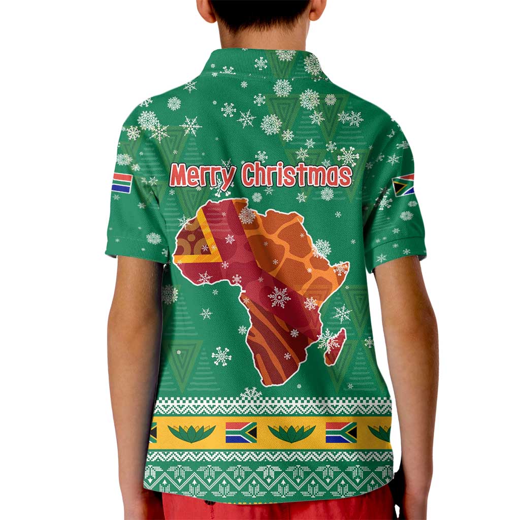South Africa Christmas Kid Polo Shirt Santa Reindeer and Africa Map - Wonder Print Shop