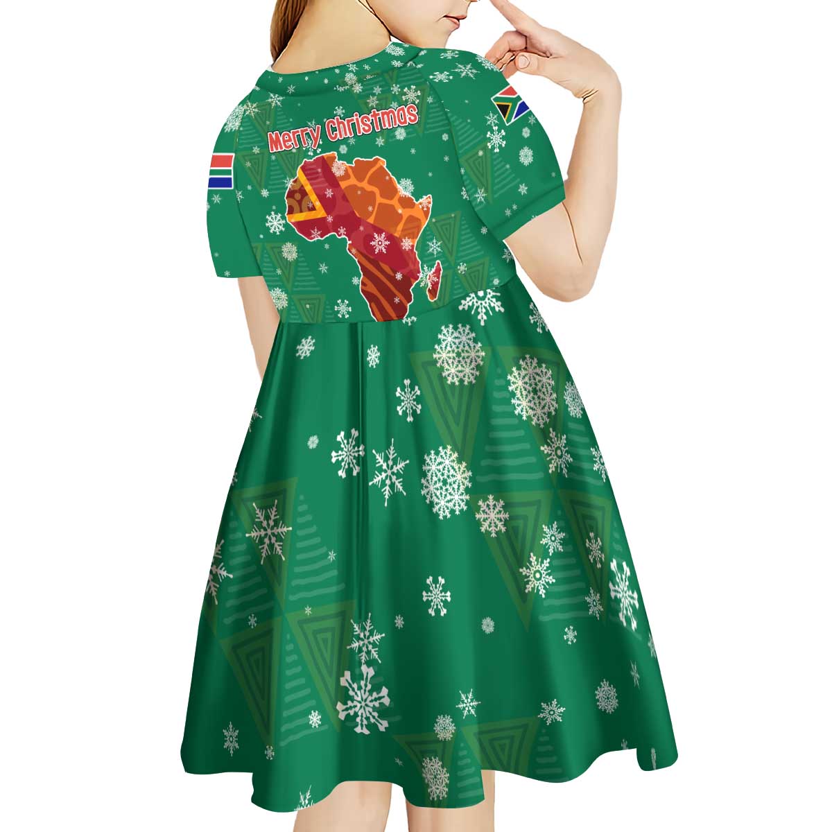South Africa Christmas Kid Short Sleeve Dress Santa Reindeer and Africa Map - Wonder Print Shop