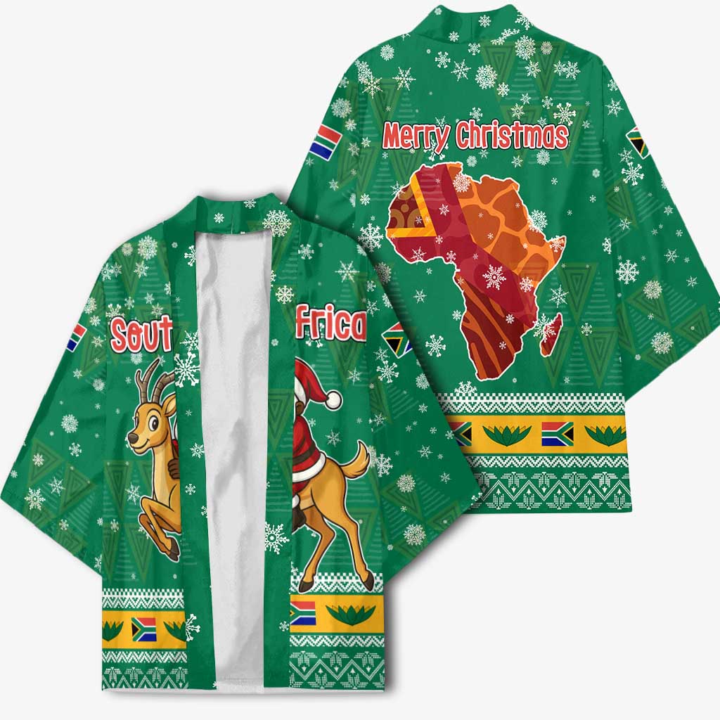 South Africa Christmas Kimono Santa Reindeer and Africa Map - Wonder Print Shop