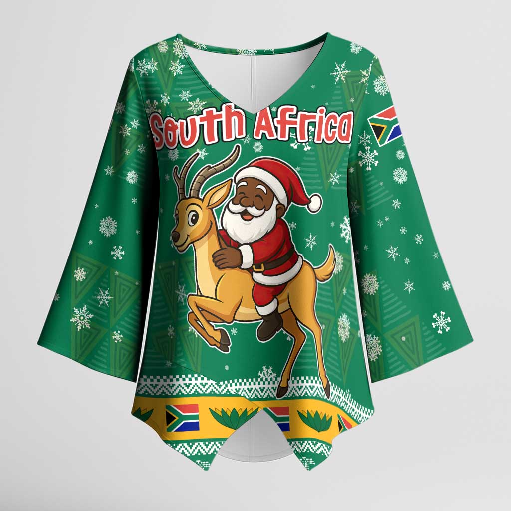 South Africa Christmas Kimono Sleeve Blouse Santa Reindeer and Africa Map - Wonder Print Shop