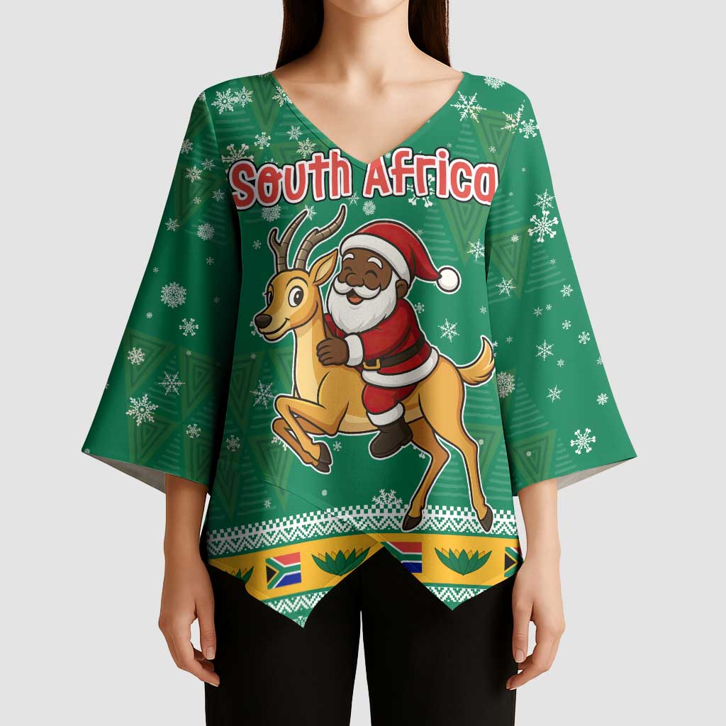 South Africa Christmas Kimono Sleeve Blouse Santa Reindeer and Africa Map - Wonder Print Shop