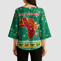 South Africa Christmas Kimono Sleeve Blouse Santa Reindeer and Africa Map - Wonder Print Shop