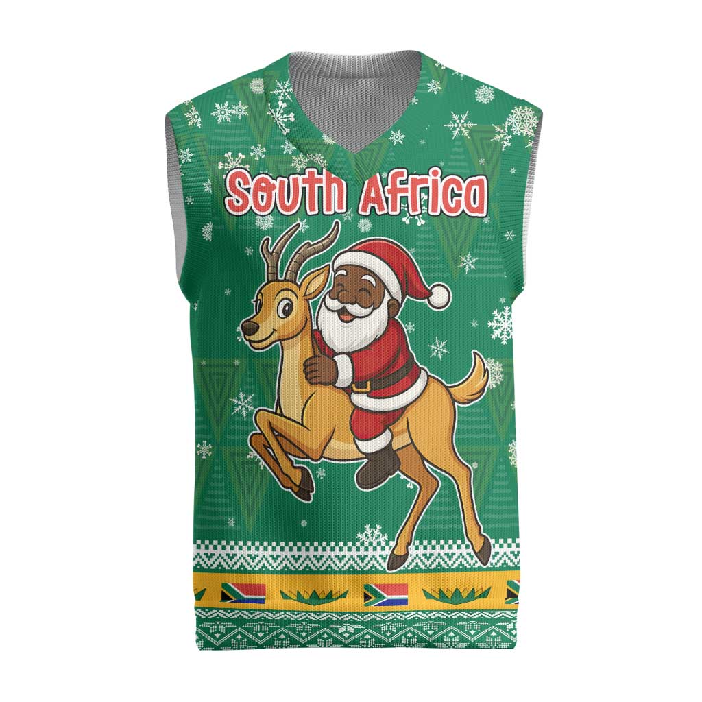 South Africa Christmas Knitted V-Neck Vest Santa Reindeer and Africa Map - Wonder Print Shop