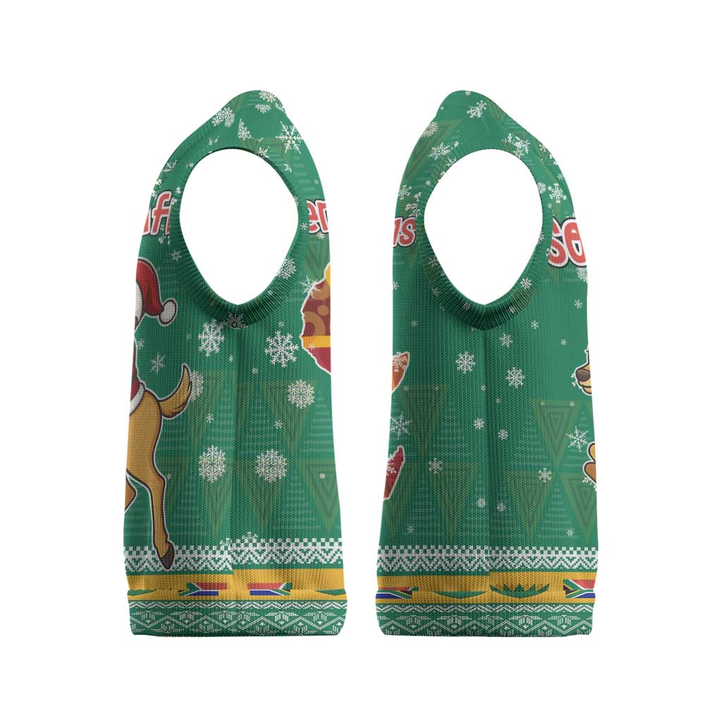 South Africa Christmas Knitted V-Neck Vest Santa Reindeer and Africa Map - Wonder Print Shop