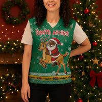 South Africa Christmas Knitted V-Neck Vest Santa Reindeer and Africa Map - Wonder Print Shop