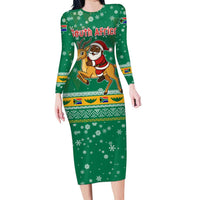 South Africa Christmas Long Sleeve Bodycon Dress Santa Reindeer and Africa Map - Wonder Print Shop