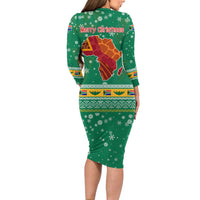 South Africa Christmas Long Sleeve Bodycon Dress Santa Reindeer and Africa Map - Wonder Print Shop