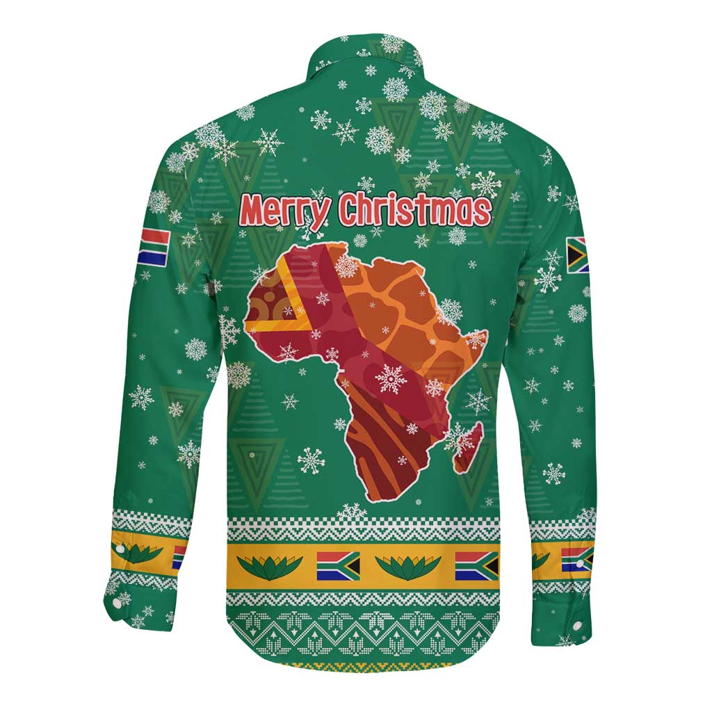 South Africa Christmas Long Sleeve Button Shirt Santa Reindeer and Africa Map - Wonder Print Shop