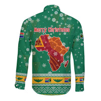 South Africa Christmas Long Sleeve Button Shirt Santa Reindeer and Africa Map - Wonder Print Shop