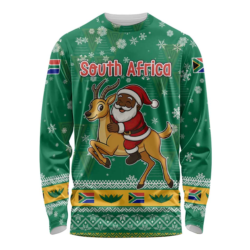 South Africa Christmas Long Sleeve Shirt Santa Reindeer and Africa Map - Wonder Print Shop