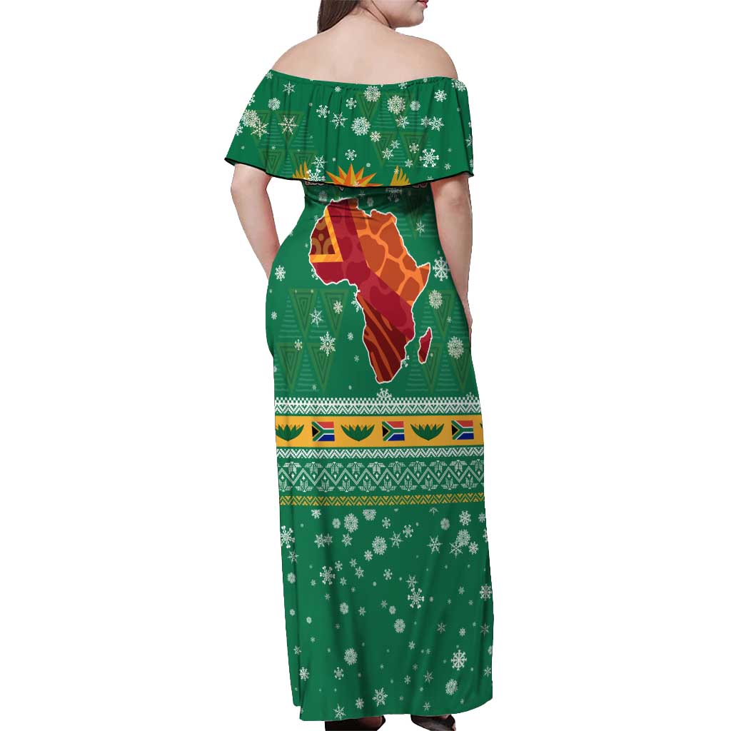 South Africa Christmas Off Shoulder Maxi Dress Santa Reindeer and Africa Map - Wonder Print Shop