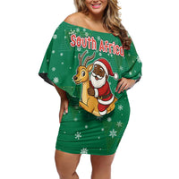 South Africa Christmas Off Shoulder Short Dress Santa Reindeer and Africa Map - Wonder Print Shop