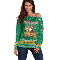 South Africa Christmas Off Shoulder Sweater Santa Reindeer and Africa Map - Wonder Print Shop