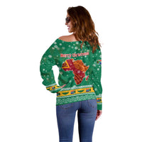 South Africa Christmas Off Shoulder Sweater Santa Reindeer and Africa Map - Wonder Print Shop