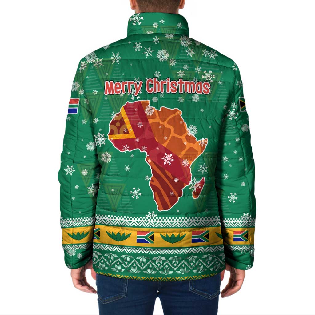 South Africa Christmas Padded Jacket Santa Reindeer and Africa Map - Wonder Print Shop