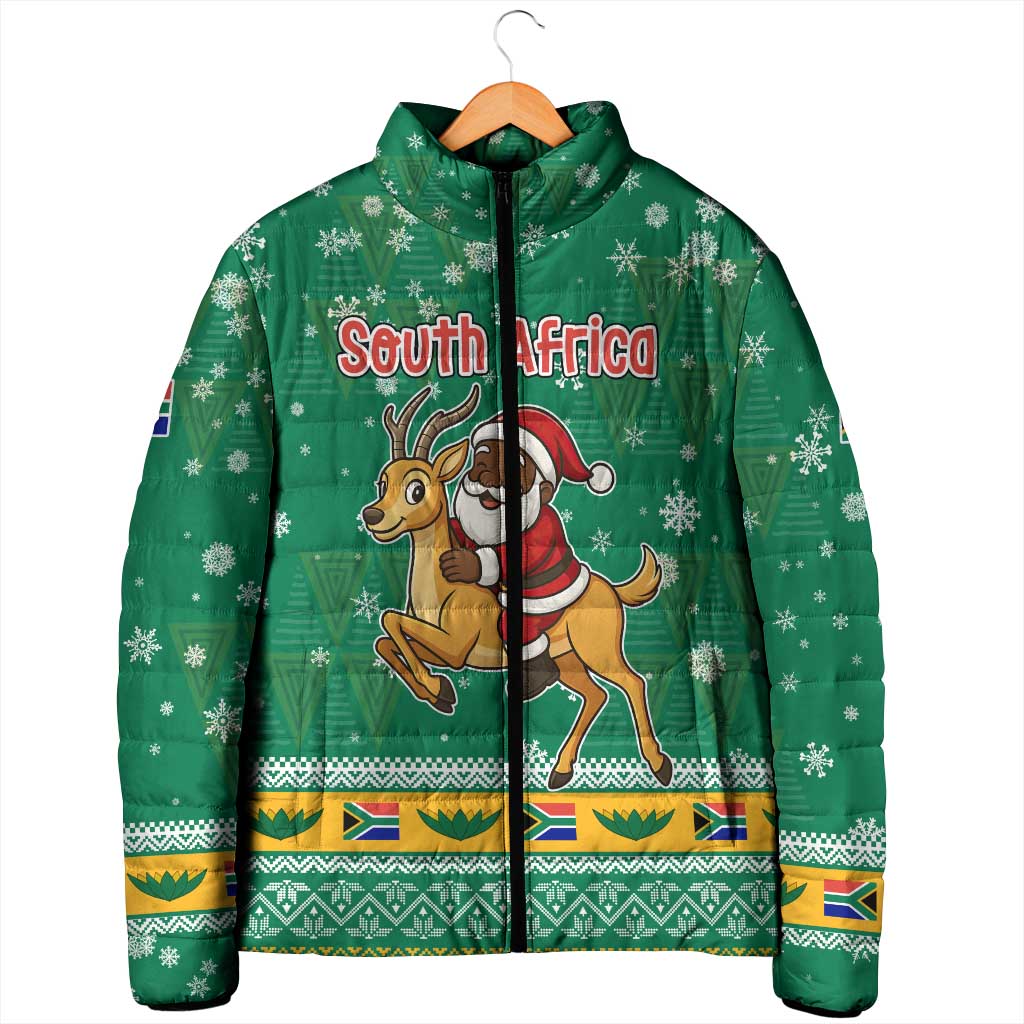 South Africa Christmas Padded Jacket Santa Reindeer and Africa Map - Wonder Print Shop