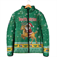 South Africa Christmas Padded Jacket Santa Reindeer and Africa Map - Wonder Print Shop