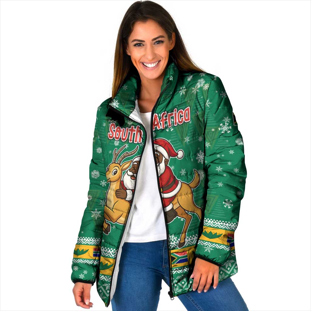 South Africa Christmas Padded Jacket Santa Reindeer and Africa Map - Wonder Print Shop