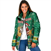 South Africa Christmas Padded Jacket Santa Reindeer and Africa Map - Wonder Print Shop