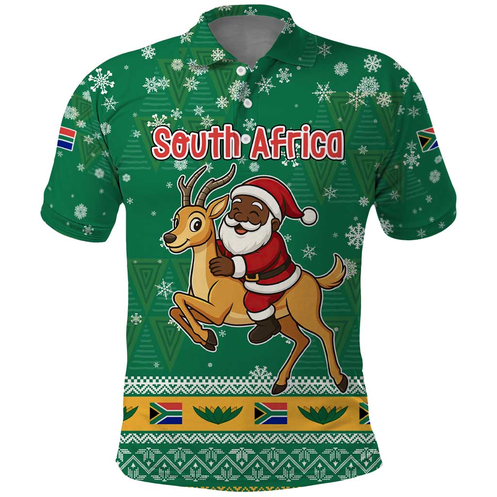 South Africa Christmas Polo Shirt Santa Reindeer and Africa Map - Wonder Print Shop