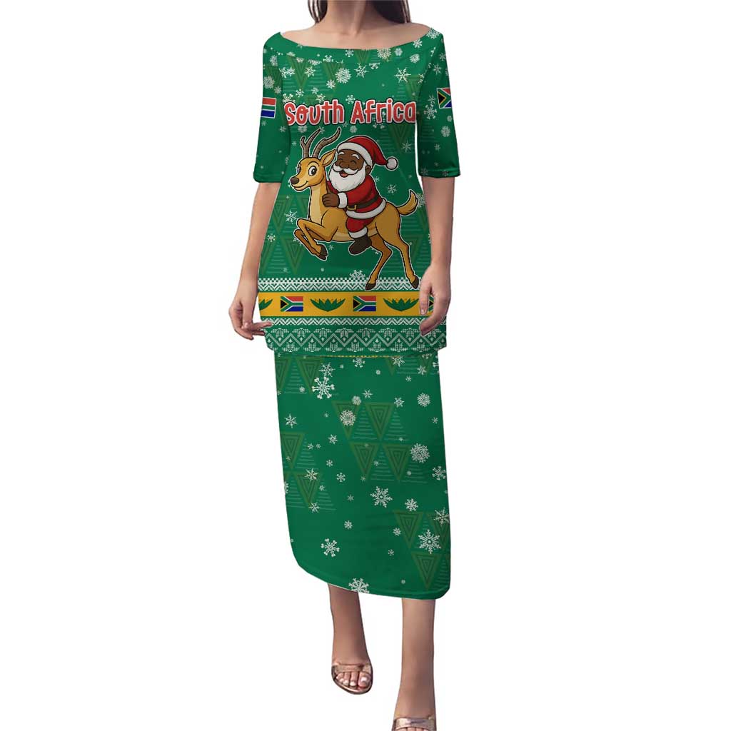 South Africa Christmas Puletasi Santa Reindeer and Africa Map - Wonder Print Shop