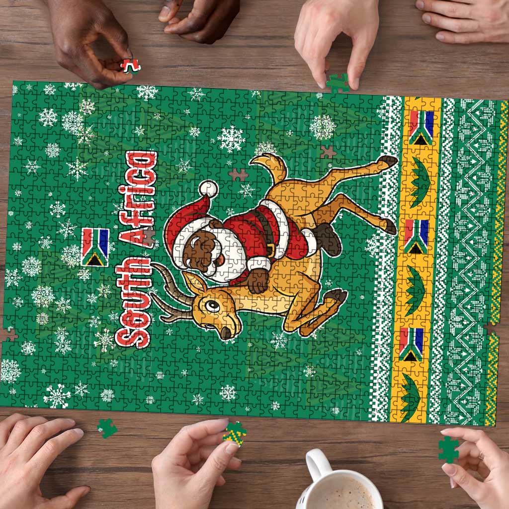 South Africa Christmas Puzzle Santa Reindeer and Africa Map - Wonder Print Shop
