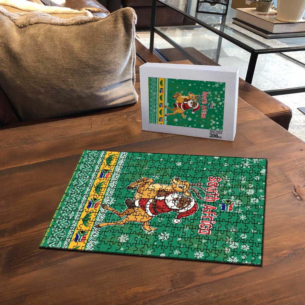 South Africa Christmas Puzzle Santa Reindeer and Africa Map - Wonder Print Shop