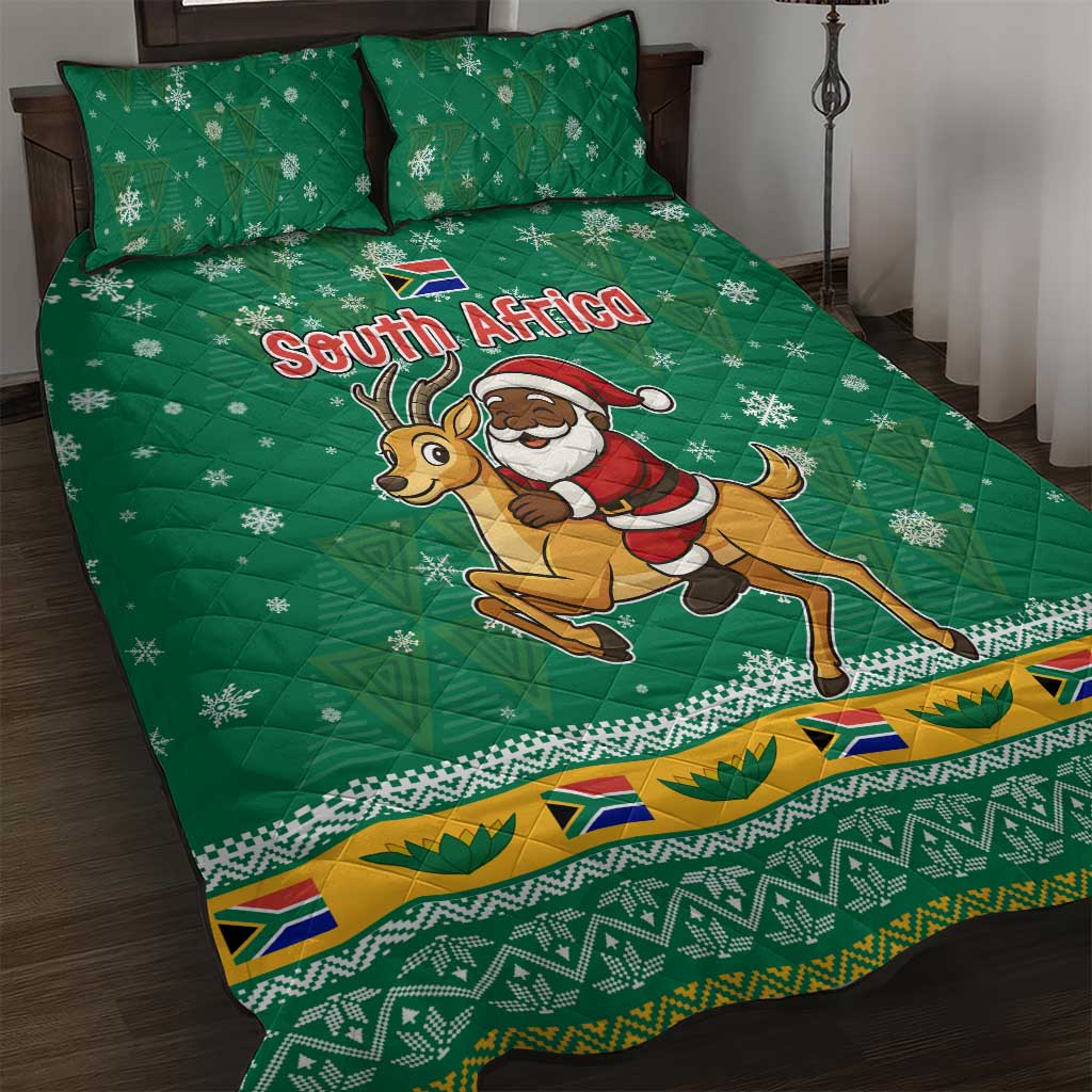 South Africa Christmas Quilt Bed Set Santa Reindeer and Africa Map - Wonder Print Shop