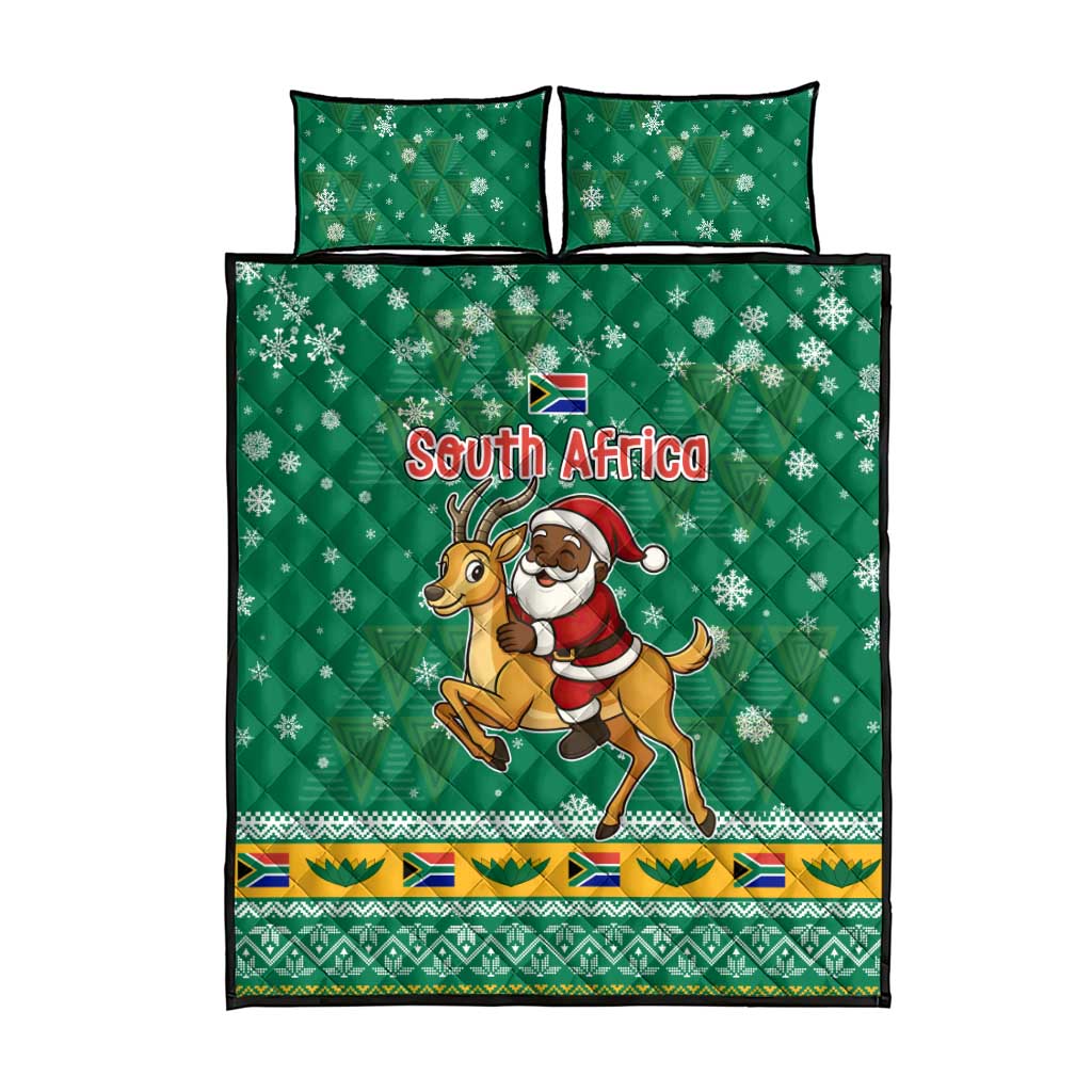 South Africa Christmas Quilt Bed Set Santa Reindeer and Africa Map - Wonder Print Shop
