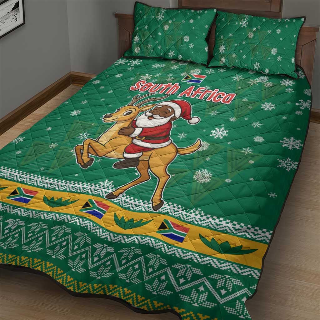 South Africa Christmas Quilt Bed Set Santa Reindeer and Africa Map - Wonder Print Shop